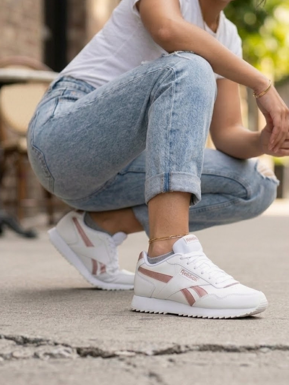 Reebok Women's Glide Ripple Double Sneakers White Rose Golld Size 8 NIB